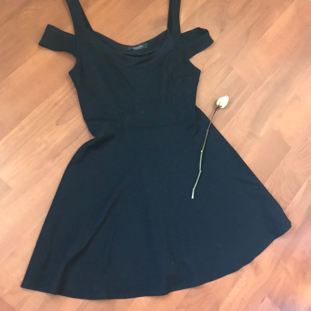Black, cold shoulder skater dress